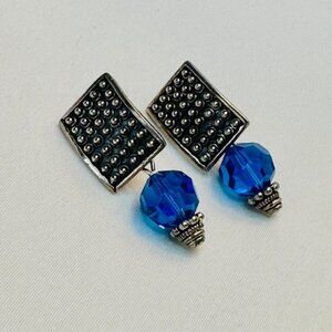 Sterling Silver & Blue Swarovski Crystal Dangle Drop Earrings